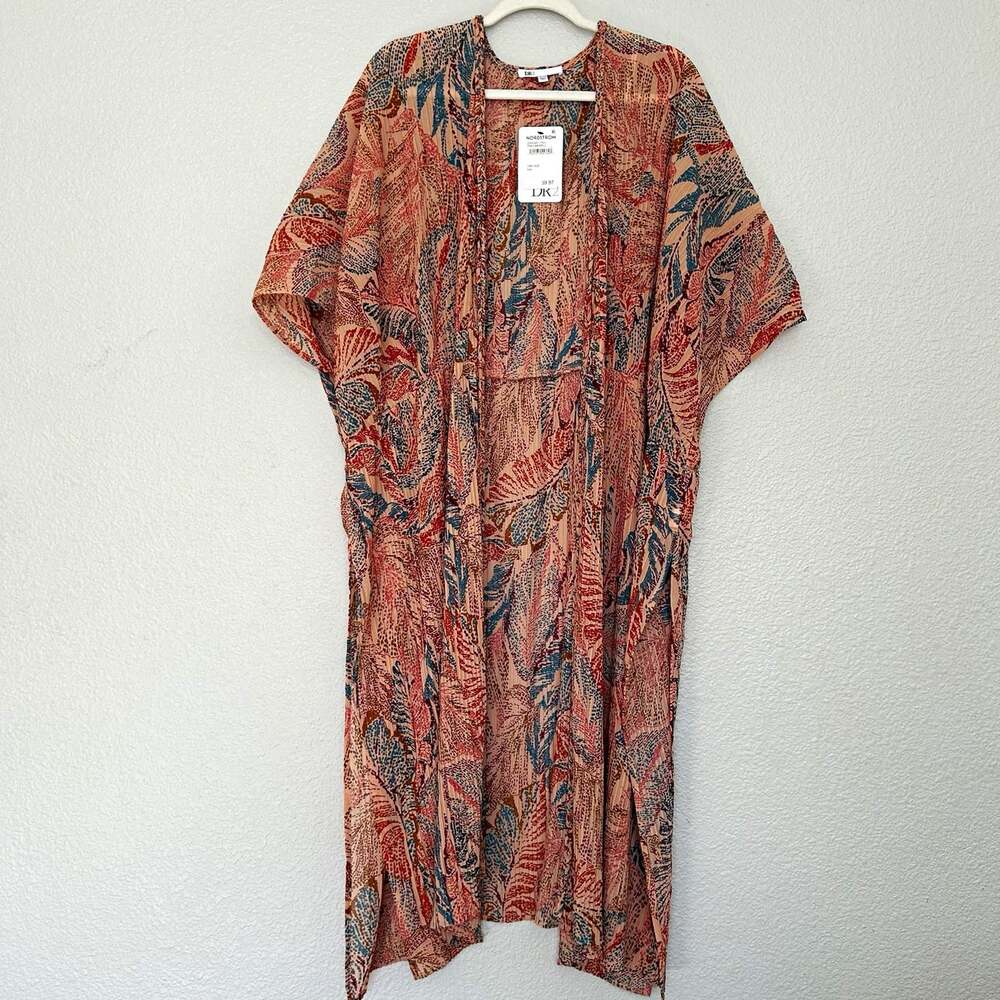 DR2 Womens Long Floral Open Front Duster Pink Blue Brown One Size Regular